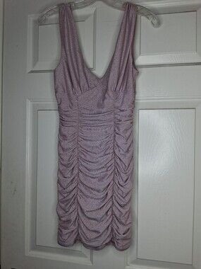 City Studio Lilac Shimmer Ruched Bodycon Dress Size M – Party Date Night